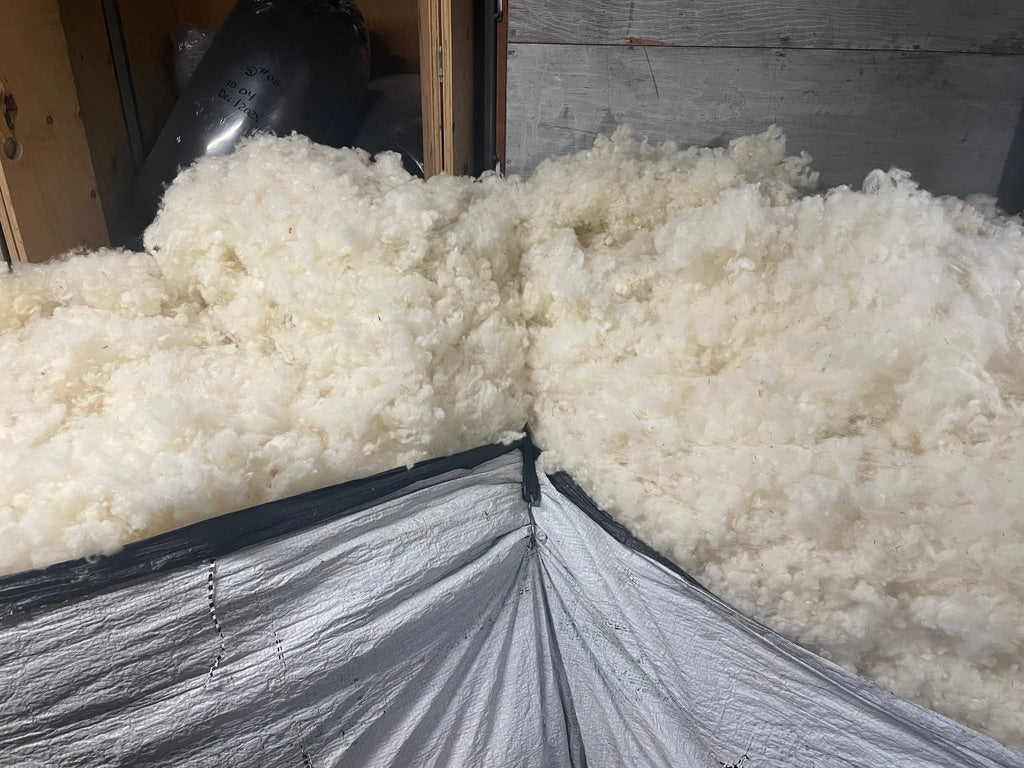 Bagged raw wool, undyed wool