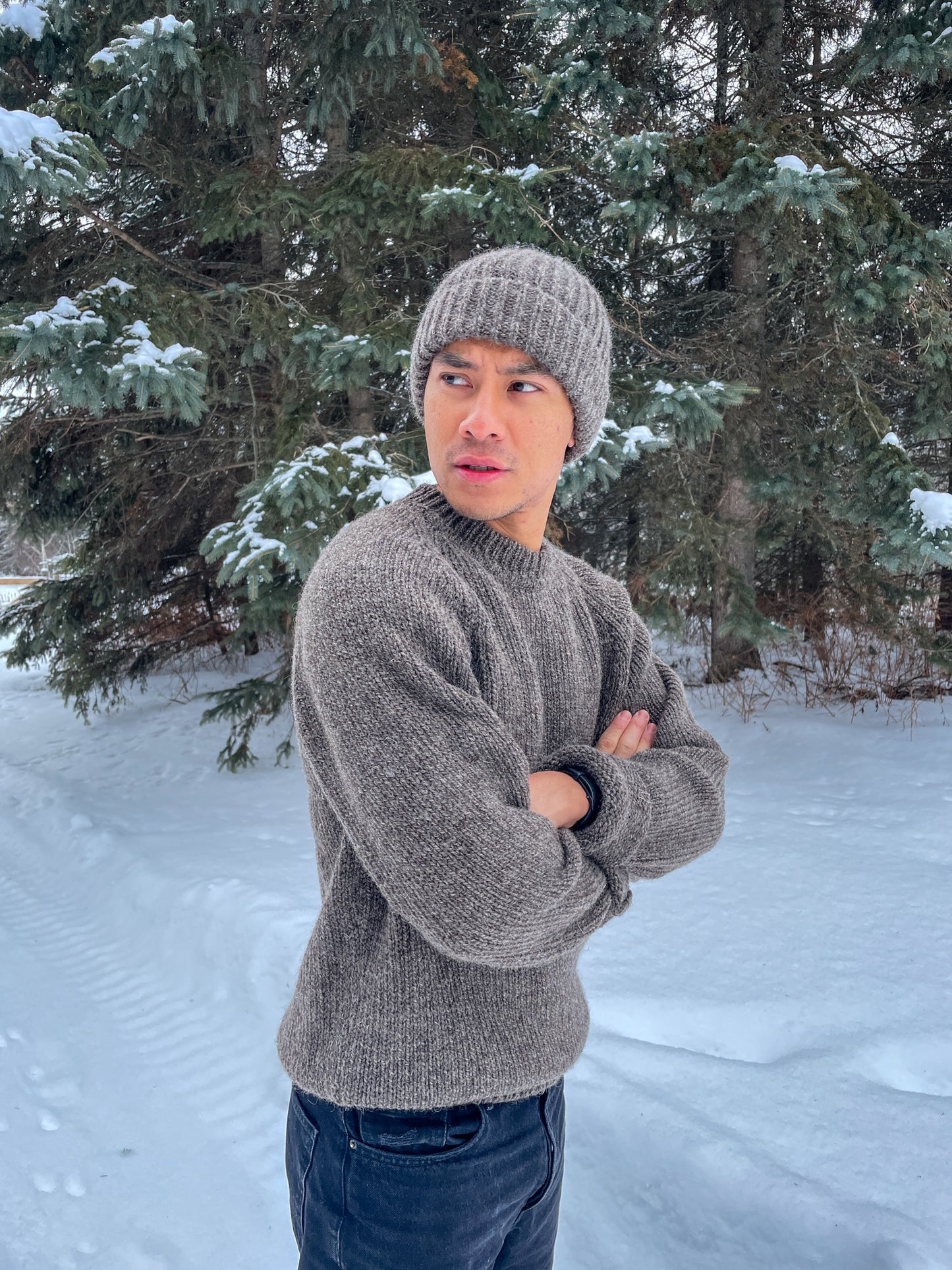 Willow Toque – Ribbed wool beanie in natural undyed wool, handmade in Alberta