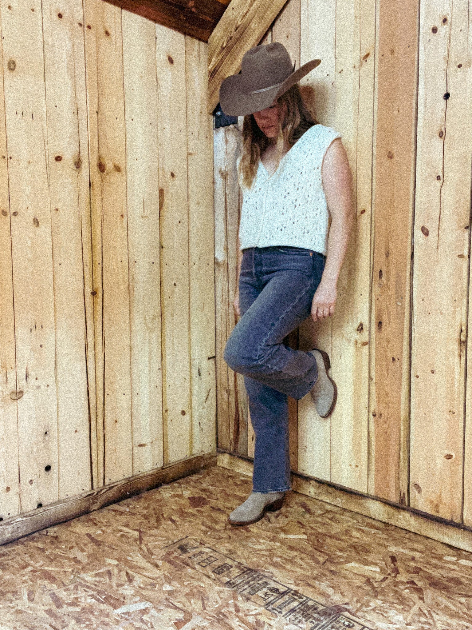 Aspen Lace Button-up - Sleeveless white wool vest with eyelet knit and buttons